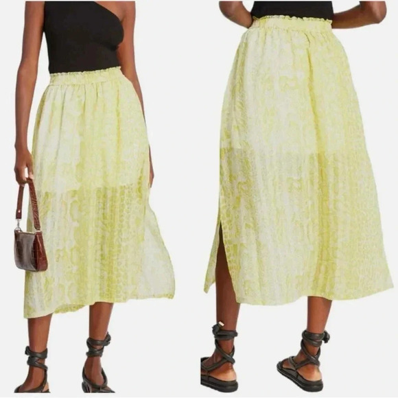 EUC- ALLSAINTS Clara Noche Pleated Midi Skirt Size 0 Yellow Animal Print Pockets - Picture 6 of 6